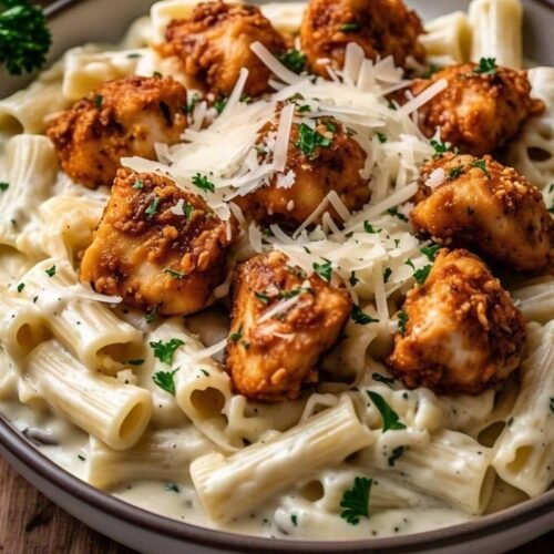 Garlic Butter Chicken Bites with Creamy Parmesan Pasta Recipe