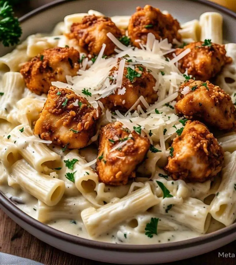 Garlic Butter Chicken Bites with Creamy Parmesan Pasta Recipe